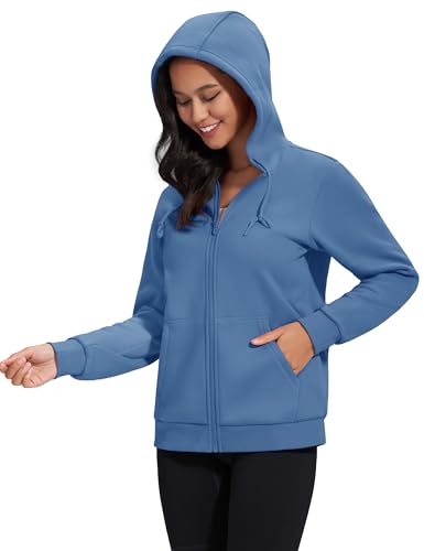 MAGCOMSEN Women's Fleece Lined Zip Up Hoodies Casual Hooded Jacket Workout Full Zip Sweatshirts Pocket Coats4