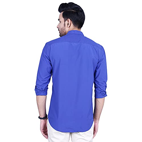 Image of Men's Cotton Solid Slim Fit Casual Spread Collar Shirt