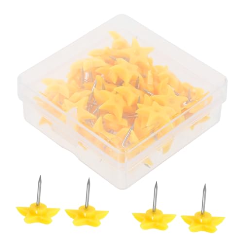 COMPUKAS 50 Piezas Pins de Empuje de decoración de Oficina Alfileres Coloridos chinchetas Decorativas chinchetas para Mapa Lindas Tachuelas alfileres de Estrella Metal Yellow