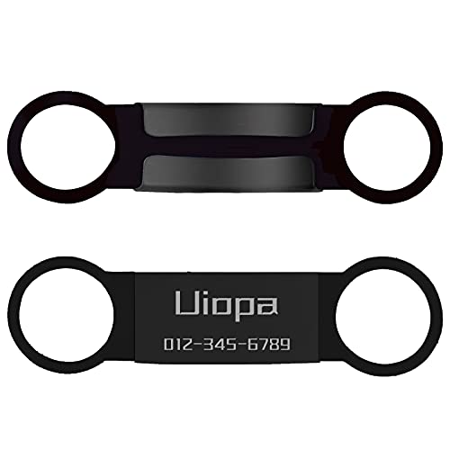 Uiopa Chapa Perro Grabada, 2Pzs Etiquetas de Identificación de Mascotas Personalizadas Acero Inoxidable de Placa Chapas para Perros Gatos Mascota Collar, Grabada Nombre Número de Teléfono (Negro, S) Cover
