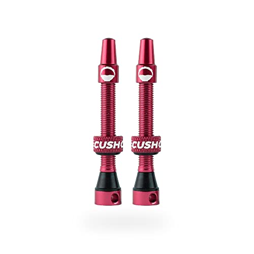 CushCore 44mm Air Valve Set - Premium Set of Alloy Valves, Nitrile Rubber Seal, Valve Core Tool Included, Tubeless Presta Valve, (44mm 2-Pack, Red)