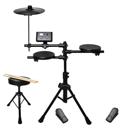 Electronic Drum Set for Kids Beginners, Quiet Compact Electric Drum Kit Home Practicewith with 7 Kits, 56 Sounds, Recording & Metronome，Headphones, Drum Throne & Drumsticks, USB MIDI (UED-60)