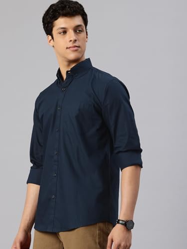 Image of Majestic Man Men's Solid Pure Cotton Casual Shirt - Slim Fit | Full Sleeves | Soft & Breathable Fabric