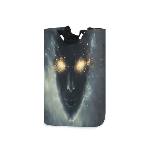 Jihqo Laundry Hamper Basket Cloudy Sky Glowing Eyes Collapsible Nursery Storage Bin Waterproof Clothing Baskets for Home Bedroom Bathroom Washing Room