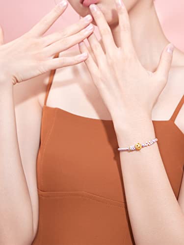 Zhou Liu Fu 24K Solid Gold Bracelet Flower Ball Real Gold Charm Bracelet Adjustable Jewelry Braided Bracelet For Women Teens Girls #TOP2