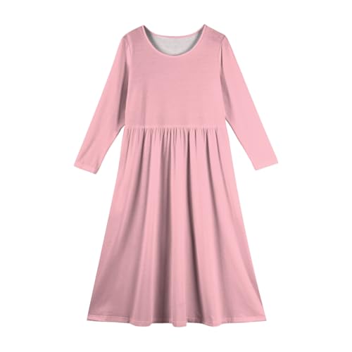 Girls Long Sleeve Maxi Dress with Pockets Soft Casual Solid Color Fall Maxi Gown for Kids Ages 4-14 Years2