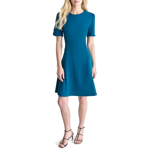 Image of DKNY Women's Button Short Sleeve Fit and Flare Dress