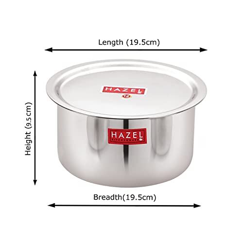 Image of HAZEL Stainless Steel Tope Patila with Lid | 1.8 Litre Heavy Gauge Flat Bottom Bhagona Dekchi | 19.5cm Boiling Vessel for Milk & Cooking