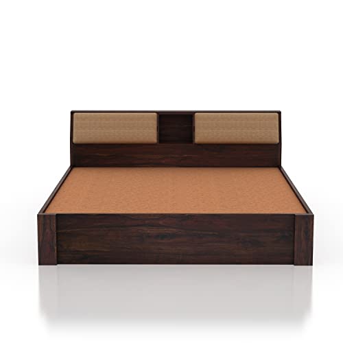Image of Ganpati Arts Solid Sheesham Wood Mayor King Size Bed with Hydraulic Storage & Headboard Storage | Wooden Double Bed Cot Palang Furniture for Bedroom, Home & Hotel (Walnut Finish)