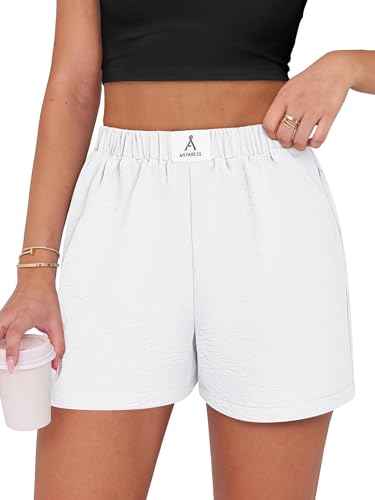 ANRABESS Shorts for Women Summer Beach Cover Ups Casual High Waist Flowy Wide Leg 2026 Spring Vacation Lounge Shorts White Small