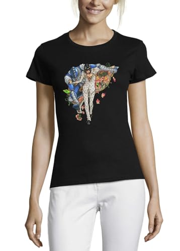 T-shirt anime 62 femme noir en coton avec col rond classique confortable