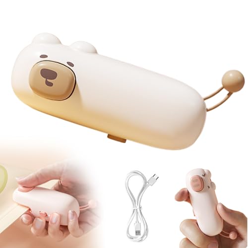 Mini Bag Sealer, Portable Handheld Vacuum Food Sealer, Rechargeable Chip Bag Sealer Heat Seal Tool, Home and Kitchen Bag Sealing Machine for Snacks Chips Freshness (Kaka Bear-1PC)