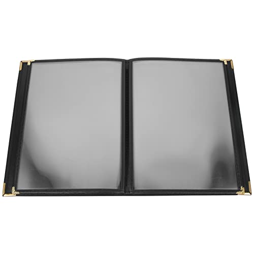 SHERCHPRY Recipe Binder Restaurant Menu Holder Clear Double Panel Cover Sleeves with Metal Corners Transparent Menu Book Holders for Restaurant Bar Cafe Menu List Paper Insert Black Notebook Binder