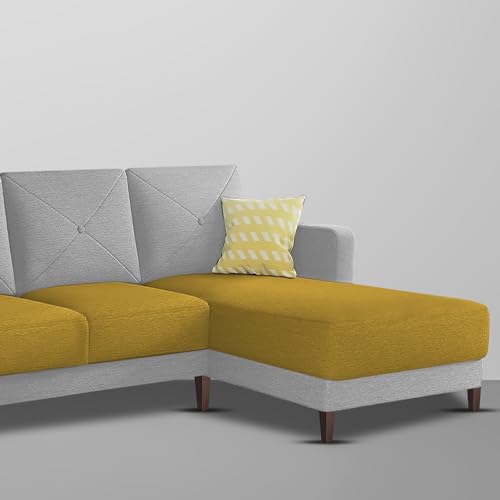 Image of Baloney RHS 6 Seater L Shape Sofa Set for Living Room (Yellow Grey Fabric) Premium Fabric Sofa