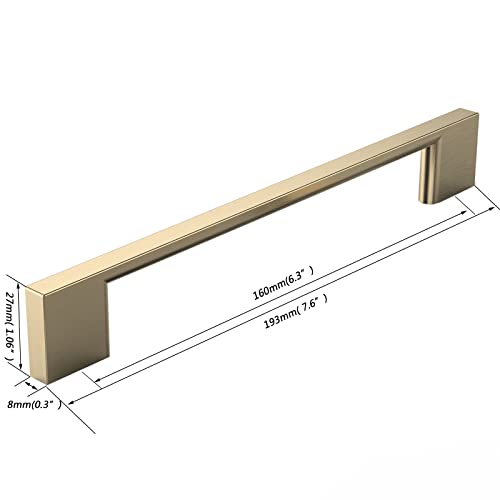 FURNIWARE 10 Pack Cabinet Pull,Brass Cabinet Handles,Hardware Drawer Pulls,Solid Aluminum Kitchen Cabinet Door Handles Pull-160mm(6.3 Inch) Hole Center - Image 4