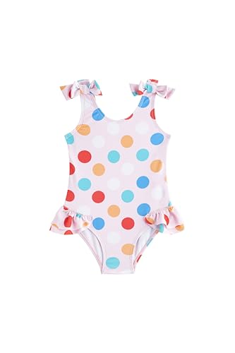 LIZENS Girls One Piece Swimwear Polka Dots 2-12Years Ruffle Trim Bow Beach Bathing Suit for Kids Swimsuit Flounce
