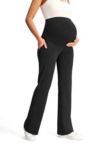 JOYSPELS Smooth Feeling Maternity Bootcut Pants with Pockets Over The Belly Flare Maternity Leggings Pregnancy Yoga Pants4
