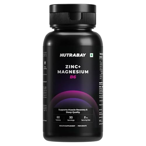 Nutrabay Zinc Magnesium (ZMA) with Zinc, Magnesium & Vitamin B6 – Muscle Strength, Recovery, Better Sleep & Anxiety Relief – 60 Veg Tablets