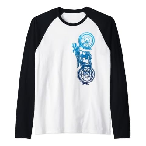 Vintage Retro Black Motorcycle Blue Shirt Raglan Baseball Tee Cover