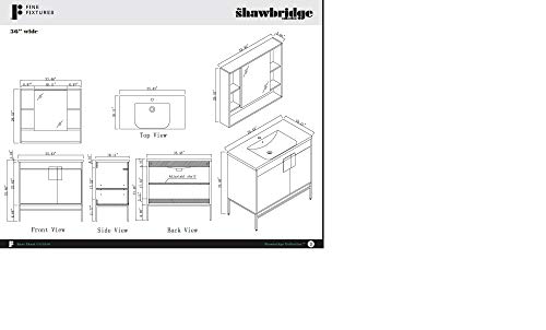 Fine Fixtures - Modern White 36" Bathroom Vanity Set, Satin Brass Hardware, Vireous China Sink Top #TOP5