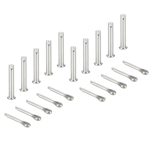 uxcell 10Pcs M8x50mm Clevis Pins, 304 Stainless Steel Single Hole Flat Head Hitch Fastener Lock Systems with Cotter Pins for Furniture Installation Trailer Lawn Mower, Silver