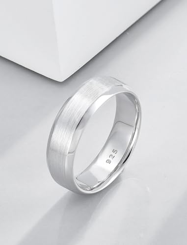 STARCHENIE 6mm Wedding Band Ring for Men Solid 925 Sterling Silver Comfort Fit Brushed Matte Finish Beveled Edge (Size 8-12) - Silver, Gold, Black3