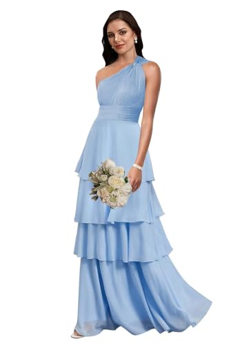 MYDRESS One Shoulder Bridesmaid Dresses 2025 Tiered A Line Pleated Long Formal Party Gown3