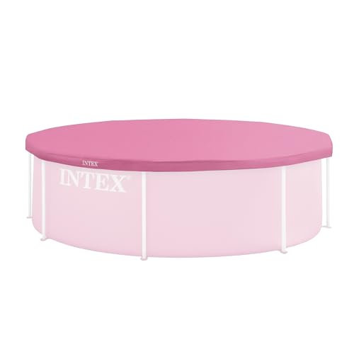 INTEX 28019E Pool Cover: for 8ft Round Metal Frame Pools Includes Rope Tie Drain Holes 10in Overhang Snug Fit