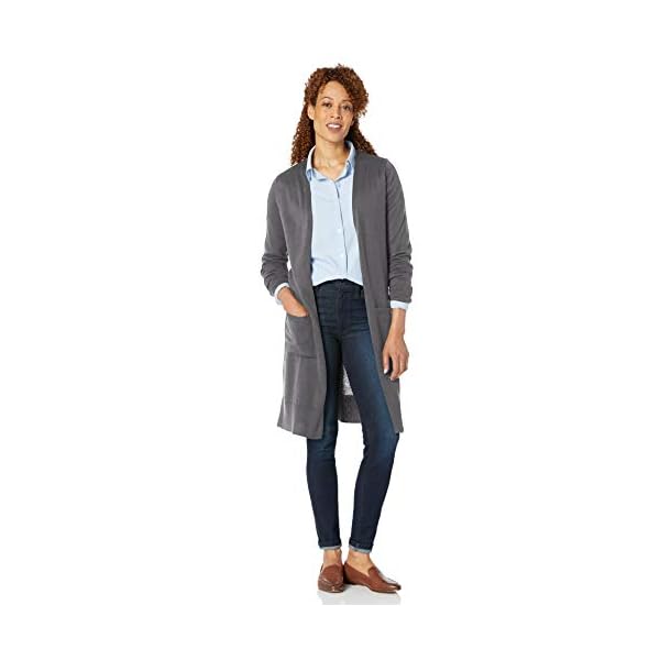 Amazon Essentials Women's Lightweight Longer Length Cardigan Sweater (Available in Plus Size), Charcoal Heather, Large