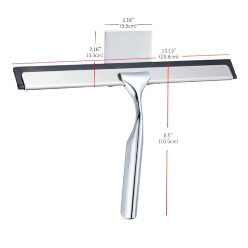 Image of J&V TEXTILES All-Purpose Stainless Steel Shower Squeegee for Glass Doors with Adhesive Hooks, Squeegee for Shower Glass, Bathroom Household Cleaner Tool, 10 Inch (Silver)