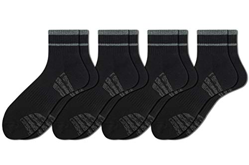 u&i socks Men's Performance Cushion Cotton Mid Cut Quarter Athletic Socks, Black (4-Pack)2