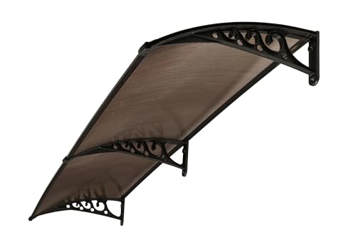 Image of CHENNAI Window Blinds and Shades DIY Polycarbonate Awning (Engineered Plastic Brackets) Window Sunshade Door Weather Shed Rain Canopy Awnings - 8'Widthx2'Depth (Black Brackets & Bronze Sheets)