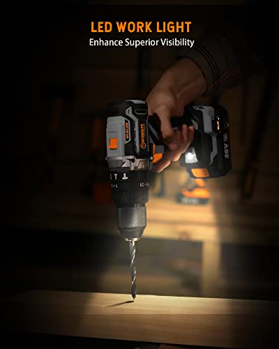 Worksite Cordless Drill Brushless, Power Drill Driver, Drill Bit Set With 1/2” All-Metal Chuck, 530 In-Lb Torque, 2-Speed, Impact Function And 42Pcs Accessories, Battery & Fast Charger Included #TOP5