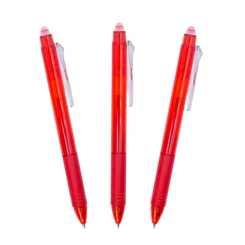 RAYLU PAPER - Lot de 3 Stylos Effaçables Rechargeables avec Encre Gel, Couleur Rouge, Stylos Billes Effaçables, Trait de 0,7 mm (3 Rouges)