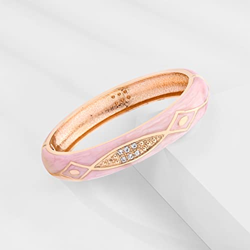 Ujoy Cloisonne Crystal Bracelets Colorful Cloisonne Design Gold Plated Hinge Enamel Bangle Jewelry For Women Girls 88C01 Pink Green #TOP3