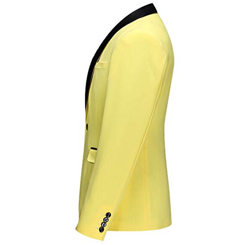 HBDesign Men 3 Piece 1 Button Shawl Lapel Fashion Fit Yellow Suits (Jacket+Vest+Pants)3