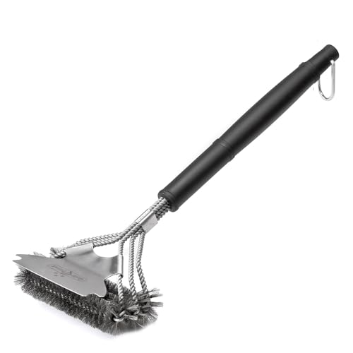 Grillfürst Premium Grillbürste mit Edelstahl Borsten, 45 cm - Grill Reinigungsbürste für Grillrost, Grillrost Bürste mit breitem 3-Fach Bürstenkopf und Schaber