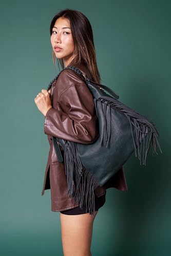 JEN & CO. Sav Distressed Hobo with Fringe Detail, Vegan Leather Crossbody Handbag Purse4