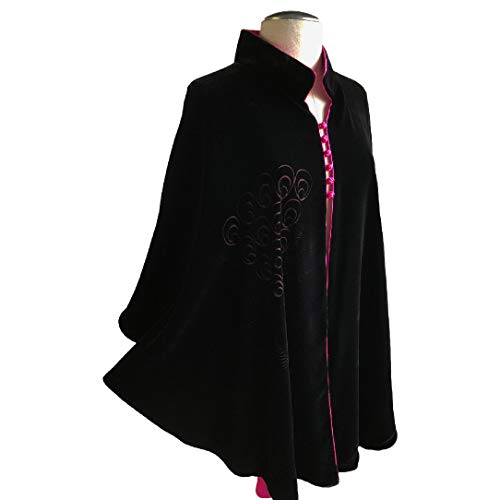 Luxury Silk-Based Black Burn-out Velvet Cape with Pink Full Pure Silk Lining3