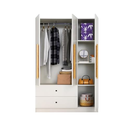 Image of Bniture Wooden Almirah for Clothes, Door for Bedroom, 3 Door Wardrobe with 2 Drawer & Hanging Space (40D x 120W x 180H CM) | 3 Year Warranty (Frosty White)