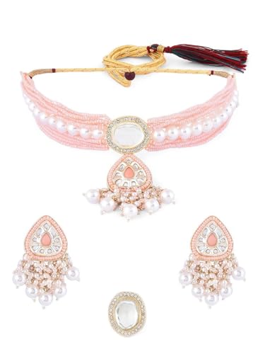 Tachuelas Kundan chapadas en oro con cuentas de varias hebras DMZ-2354