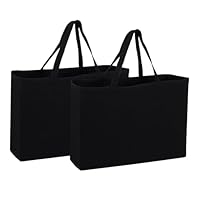 Baumwolltasche, 45 x 35 cm 2 Stück Unbedruckte Stoffbeutel, Groß Baumwollbeutel, Unbedruckt Stoffbeutel, Faltbar mit Henkel für Einkaufen Wäsche Sport Wiederverwendbare Jutebeutel Unbedruckte Schwarz