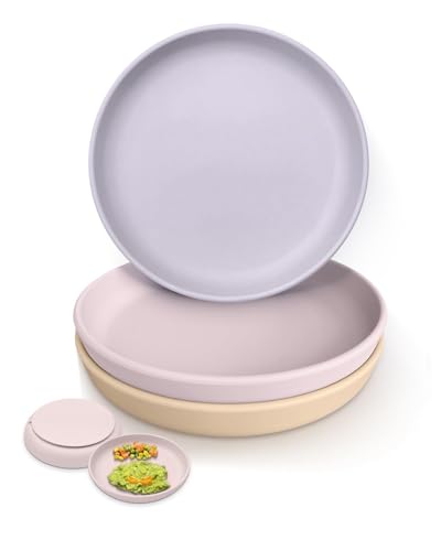 Image of Onyucean Classic Suction Toddler Plates 3 PCS, Food Grade Silicone Baby Plate with Suction BPA Free, Deeper Feeding Dishes for Toddler Kids Baby, Dishwasher Safe