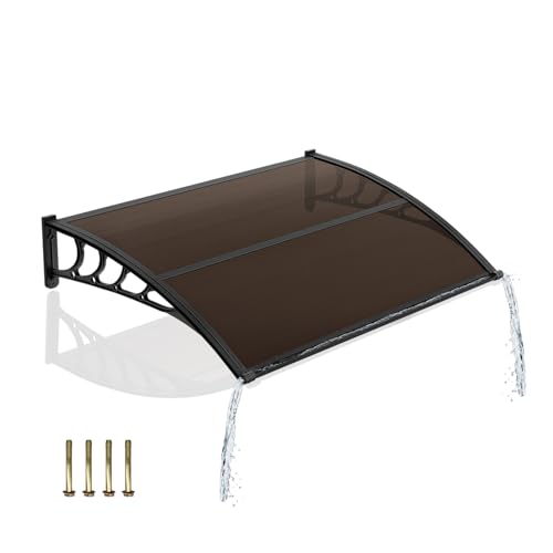 VINGLI Awning for Door Entrance, 40" x 60" Window Awnings Exterior Canopy with Drainage & ABS Bracket, Polycarbonate Cover UV/Rain/Snow Protection for Porch, Patio (Brown Board & Black Bracket)
