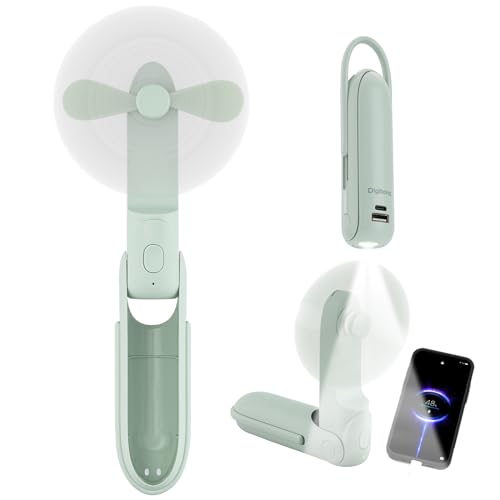 Digibond Mini Portable Fan Rechargeable Handheld Fan 2000mAh Battery 3 Speed Quiet Personal Fan, 6 IN 1 Bullet Shape with Flashlight (Green)