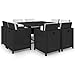 Produktbild vidaXL Gartenmöbel 9-TLG. mit Auflagen Gartenset Sitzgarnitur Gartengarnitur Sitzgruppe Gartentisch Tisch Esstisch Stühle Poly Rattan Schwarz