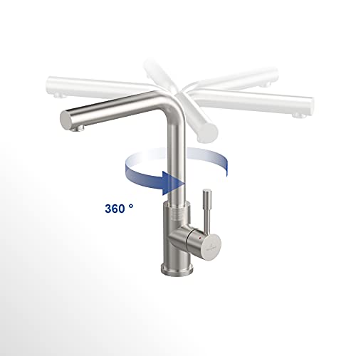 Robinetterie Villeroy & Boch Modern Steel, haute pression, robinet avec cartouche céramique et rotation 360°, robinetterie économique, bec 281 mm, anthracite