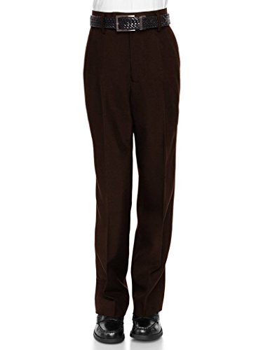 RGM Boys’ Dress Pant with Two Side Pockets, Two Back Pockets & Non-Elastic Waistband – Slim Pants for Boys Pairs Well with Any Dress Shirt and Suit Jacket – Flat Front Brown Slacks, 7