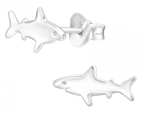Shark 925 Sterling Silver Very Tiny Stud Earrings, Minimalist Ocean Sea Animal Piercing Jewelry Gift
