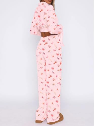 Image of Dressmine Ladies Long Sleeve Cute Pajama Sets 2 Piece Fall Outfits Button Up Pjs Set Loungewear
